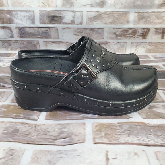 Klogs Shoes Size 8M Black Mules Buckle Studded Punk Grunge Chunky Goth - Picture 6 of 11